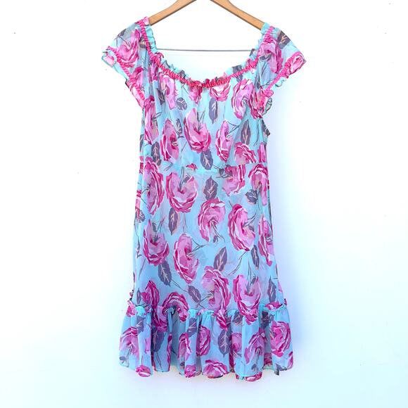 Vintage Betsey Johnson Intimates Sororite Sheer Dress Pink Bows Coquette Large - Picture 4 of 7